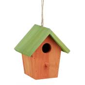 Relaxdays - Maison à oiseaux nichoir perchoir en bois coloré à suspendre HxlxP: 16 x 15 x 11 cm, orange/vert
