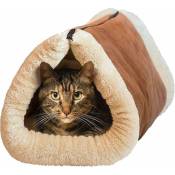 Lit tubulaire 2 en 1 et tapis pour chat avec noyau thermique auto-chauffant Tunnel doux et confortable sans fourrure pour animal domestique, maison