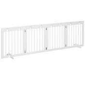 Barrière de sécurité pour animaux - barrière modulable pliable 4 panneaux - motif patte - 2 pieds support - bois de pin blanc