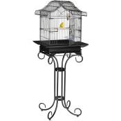 Cage à oiseaux, avec support, métal, pour perruches, avec perchoir & mangeoires, 146,5 x 55 x 50 cm, noir - Relaxdays