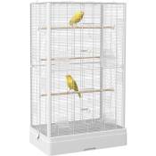 Pawhut - Cage à oiseaux volière avec portes perchoirs - 61 x 36,5 x 98 cm - blanc - Blanc