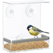 Relaxdays - Mangeoire à oiseaux, Distributeur de nourriture en acrylique, à suspendre, 16,5 x 15 x 7,5 cm, transparent
