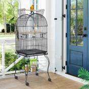 Skecten - Cage Oiseaux Volière Portable Toit Ouvrable Design pour Perruche Calopsitte Canari 59*59*150cm avec Support Détachable