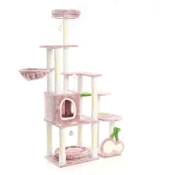 Arbre à chat rose « Cerise » de 162 cm de haut Arbre de grattage Sisal Maison Zones de repos - rosa - Fudajo