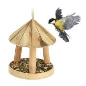 Relaxdays - Mangeoire à oiseaux, en bois robuste, à suspendre ou poser, remplissage facile, h x d : 21 x 18 cm, nature