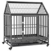 vidaXL Cage pour chien avec roues et toit Acier 92x62x106