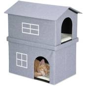 Relaxdays - Niche pour chat, maison pliable, 2 étages, cachette avec deux coussins, HxLxP : 71,5 x 62 x 44 cm, gris clair