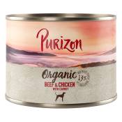 Lot Purizon Organic Bio 12 x 200 g pour chien - bœuf, poulet & carottes