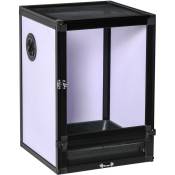 Pawhut - Terrarium vivarium boîte pour reptiles dim. 32L x 32l x 46H cm avec passe-câble, fond en abs, plateau amovible noir blanc - Noir