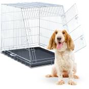 Relaxdays Cage transport chiens, maison et voiture, HxLxP. 83 x 75 x 109 cm, pliable, fond, poignée, acier, argent