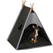 Tente pour petits chiens, grand tipi pour chats, feutre et bois, avec coussin, 70,5 x 59,5 x 59 cm, gris foncé - Relaxdays