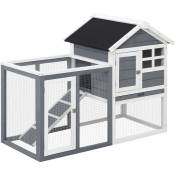 Pawhut - Clapier cage à lapins multi-équipé : niche supérieure avec rampe, plateau excrément, fenêtre + enclos extérieur sécurisé 2 portes 122L x 63l