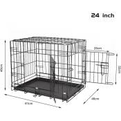 Chenil interieur pour chien 2 Portes, Cage de transport pour animaux de compagnie, Cage pour petit chien, Cage moyenne pour chien, 61x46x48cm - Black