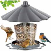 Mangeoire à oiseaux, mangeoires à oiseaux pour l'extérieur à suspendre, mangeoire à oiseaux réglable avec fil et toit robustes, en plastique, pour