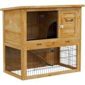 Clapier à lapin cage à lapin 2 étages 3 portes verrouillables bois pré-huilé - Beige