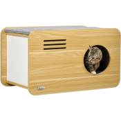 Pawhut - Maison pour chat design poste de radio - niche chat panier chat - 2 coussins + grattoir sisal amovibles - mdf panneaux aspect bois clair