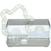 PawHut Cage hamster cage rongeur avec tunnel et accessoires inclus fil d'acier 58 x 32 x 31 cm gris
