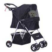 PawHut Poussette buggy pour chiens panier sac de rangement pliable imperméable tissu 600D Oxford 4 roues 75L x 46l x 94H cm noir