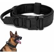 L, Noir) Collier Tactique pour chien - Collier militaire avec poignée de contrôle, collier réglable en nylon rembourré pour chiens de taille moyenne
