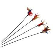Linghhang - 4 pièces, Canne à pêche à plumes, plastique, longueur de la canne 50 cm, plumes colorées avec grelots, bâtons adaptés aux chats - color