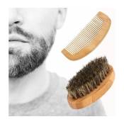 Brosse à poils de sanglier pour hommes, barbe, brosse à moustache, manche en bois ovale dur,Pratique et pratique