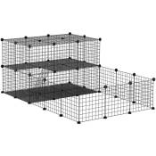 Cage parc enclos rongeurs modulable dim. l 175 x l 105 x h 70 cm 2 niveaux 2 portes rampe résine pp fil métallique noir - Noir