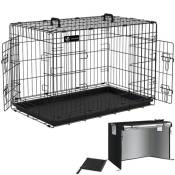 Cage pour chien pliable avec 2 portes verrouillable plateau amovible et housse de protection 92x58x64cm