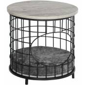 Panier chat cosy grand confort table basse 2 en 1 coussin amovible acier noir panneaux particules aspect bois gris - Gris