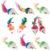 Fei Yu - Lot de 10 jouets à fourrure Souris pour chat animal de compagnie(Couleur aléatoire)