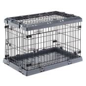 Ferplast Cage Pliable pour petits chiens SUPERIOR 75 Clôture métallique, avec Séparateur, Double verrouillage Gris