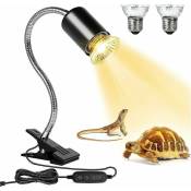 Lampe Tortue Chauffante, Lampe Tortue avec Base Longue Rotation à 360° et Retard, Lampe UV Tortue avec 2 Ampoules Convient aux Reptiles Serpent