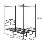 90x200cm Cadre de lit à baldaquin lit à baldaquin en métal lit en fer avec baldaquin lit en métal design classique cadre de lit de chambre à coucher
