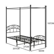 L&h-cfcahl - 90x200cm Cadre de lit à baldaquin lit à baldaquin en métal lit en fer avec baldaquin lit en métal design classique cadre de lit de