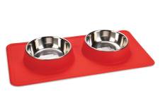 Gamelle double Karlie Dex avec support en silicone pour chien - 2 X 350 mL, 14 cm, rouge