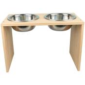 Gamelle pour chiens et chats, avec Support en Bambou, station d'alimentation, 2 bols en acier inoxydable, support de bol alimentaire