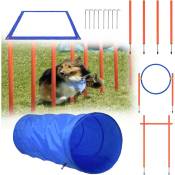Aufun - Agility Kit d'équipement pour chien avec tunnel pour chien, barres tressées, anneau de saut, barre d'obstacle réglable, fts coniques avec sac