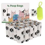 Linghhang - 20 rouleaux de sacs à déjections biodégradables Dog Paws epi - blanc - avec distributeur, sacs à déjections imperméables pour chiens,