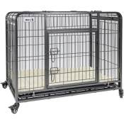 Maxxpet - Cage pliante pour chien 125x76x81 cm - Boîte pour Chien à roulettes - Panier de Transport pour Chien - Avec plaid - black