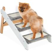 Relaxdays - Escalier pliable à 3 marches, pour chiens & chats, revêtement peluche, HxLxP: env. 41x39x69 cm, blanc - gris