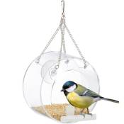 Relaxdays Mangeoire à oiseaux, Distributeur en acrylique, à suspendre, pour la fenêtre, 13 x 12,5 x 11,5 cm, transparent