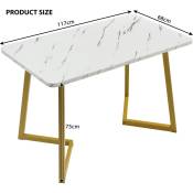 Table de salle à manger 117x68cm,(1-St), Structure en métal Table de salle à manger rectangulaire en marbre moderne Table de cuisine avec pieds en