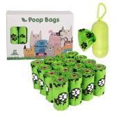 20 rouleaux de sacs à déjections biodégradables Dog Paws epi - verts - avec distributeur, sacs à déjections imperméables pour chiens, sacs de