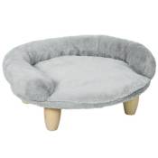 Canapé panier chien ou chat design scandinave housse amovible pieds en bois peluche douce gris