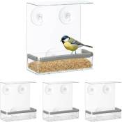 Mangeoire à oiseaux, lot de 4, Distributeur de nourriture en acrylique, à suspendre, 16,5 x 15 x 7,5 cm, transparent