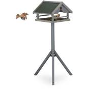 Relaxdays Mangeoire d’extérieur pour oiseaux avec support, toit résistant aux intempéries, bois, HLP 120x62x55 cm, grise