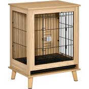 Cage pour chien sur pied style scandinave - dim. 64L x 48l x 83H cm - porte verrouillable, plateau déjection coulissant - acier noir panneaux
