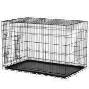 PawHut Cage caisse de transport pliante pour chien en acier 2 portes verrouillables 121 x 77 x 82 cm noir