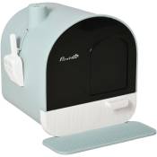 Pawhut - Maison de toilette bac à litière pour chat avec porte battante, pelle et filtre inclus dim. 43L x 44l x 47H cm pp bleu - Bleu