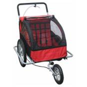 5664-0001A Remorque vélo 2 en 1 convertible en poussette et jogger pour deux enfants, coloris Rouge/Noir - Rouge - Bc-elec