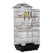 Cage à oiseaux volière dim. 46L x 36l x 100H cm - 4 mangeoires, 3 perchoirs, balançoire, 2 portes, 9 trappes, échelle, 2 jouets suspendus, plateau déj